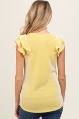 Yellow Flutter Sleeve Ribbed Maternity Top