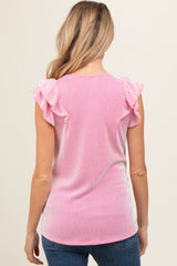 Pink Flutter Sleeve Ribbed Maternity Top