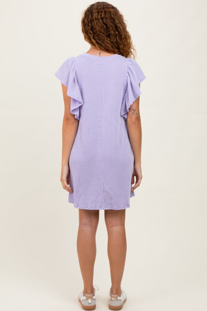 Lavender Ribbed Ruffle Sleeve Dress