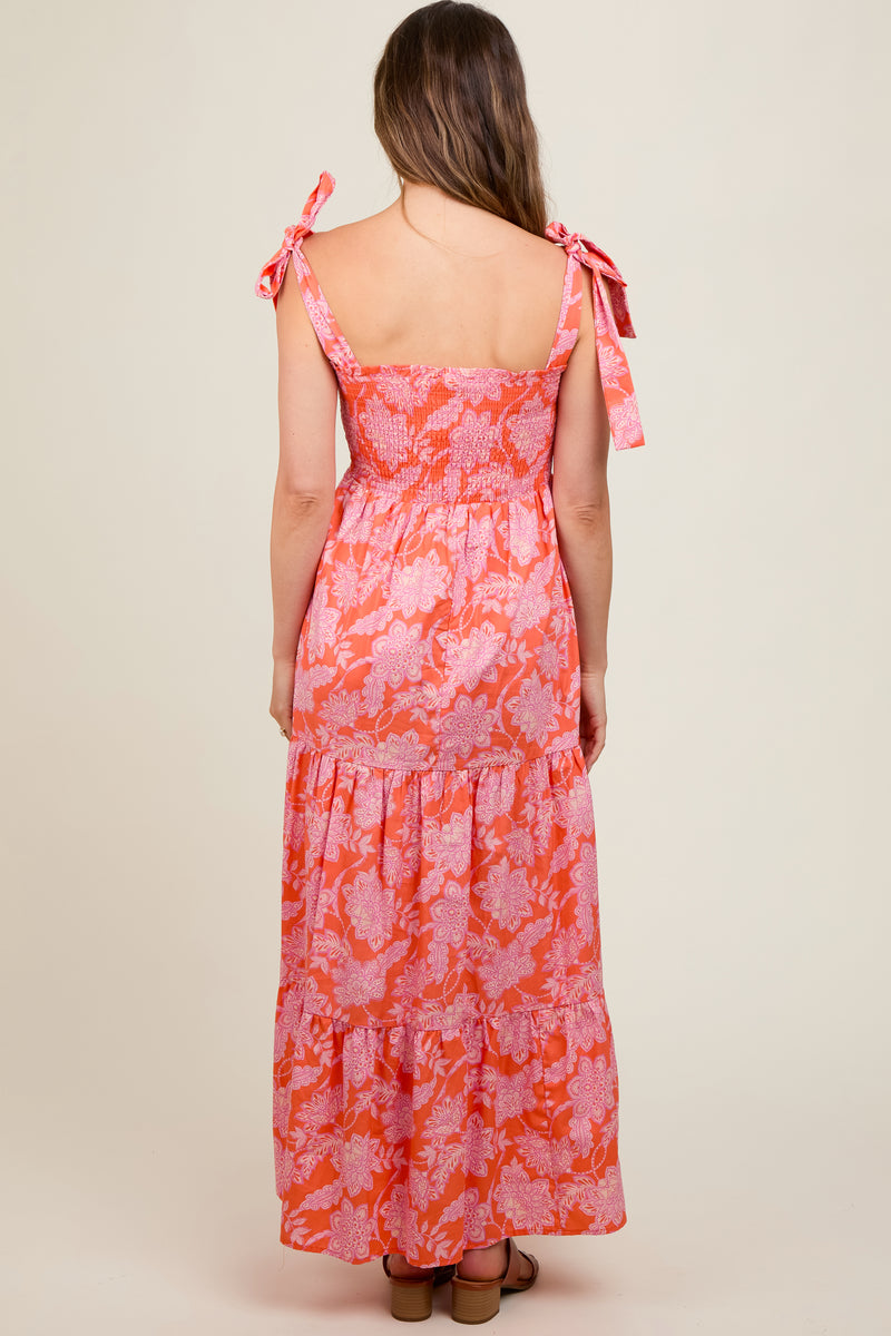 Orange Floral Tiered Shoulder Tie Maternity Dress – PinkBlush