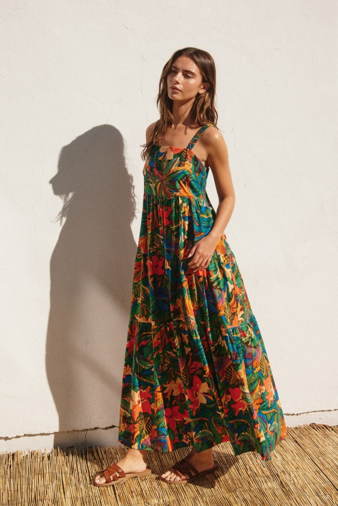 Forest Green Tropical Print Tiered Maxi Dress PinkBlush Forest Green Tropical Print Tiered Maxi Dress PinkBlush