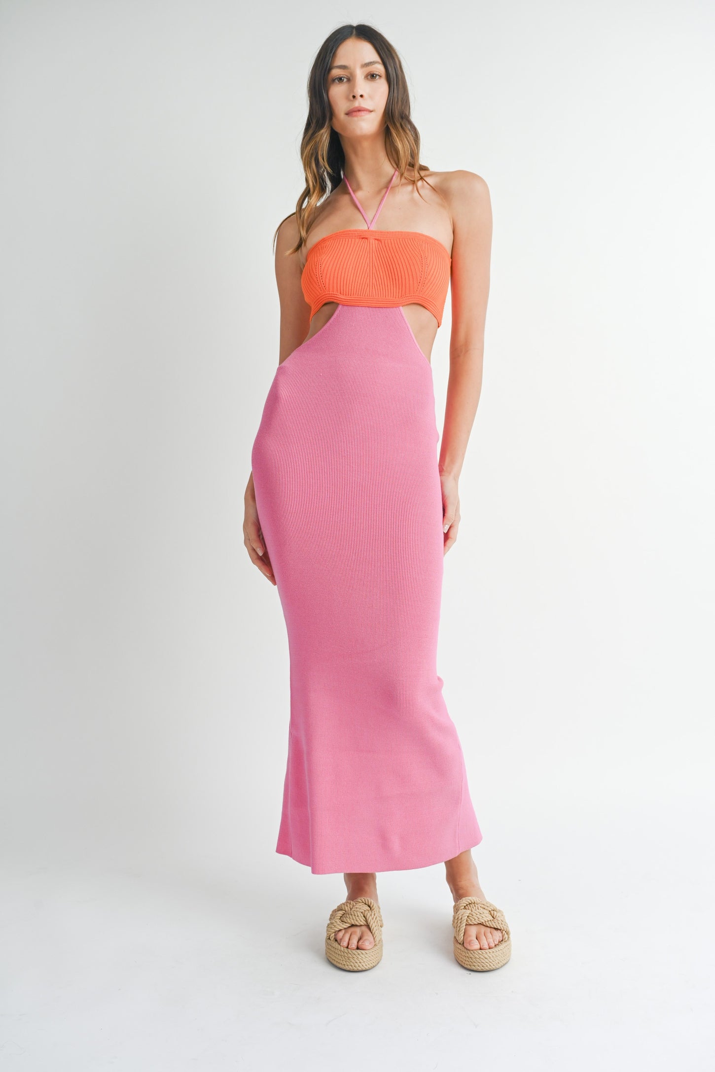 Orange Pink Colorblock Fitted Maternity Maxi PinkBlush Orange Pink Colorblock Fitted Maternity Maxi PinkBlush