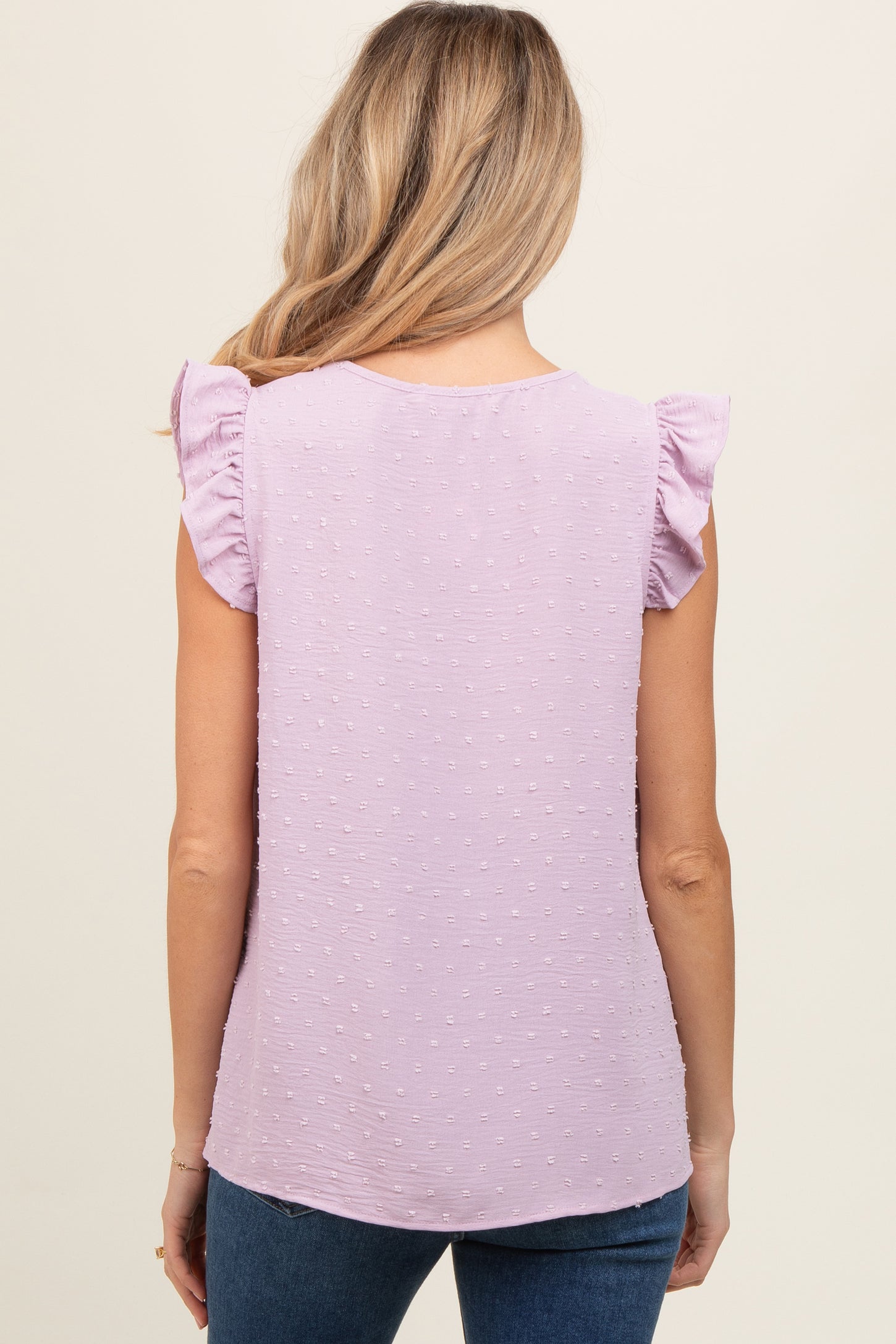 Lavender Swiss Dot Flutter Sleeve V-Neck Maternity Top