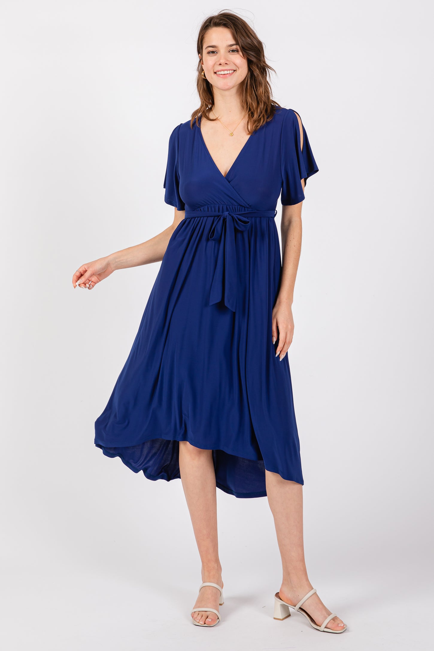 navy blue nursing dress Angel Maternity Maternity Classic Wrap Feeding Dress in Navy