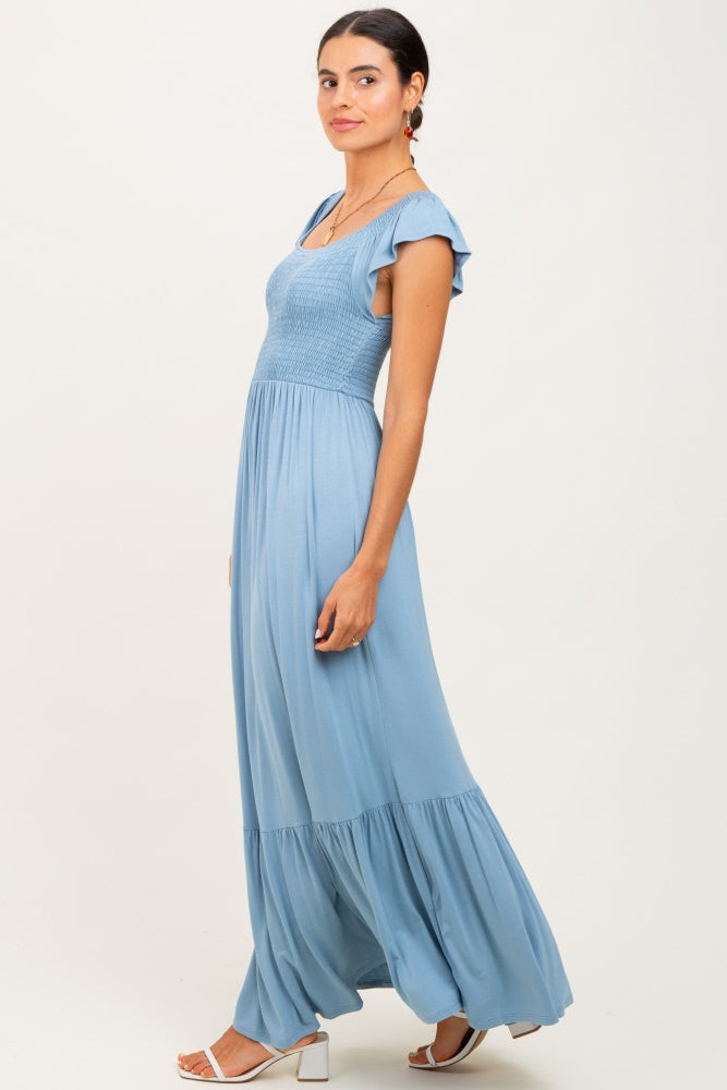 Light Blue Smocked Ruffle Hem Maxi Dress – PinkBlush