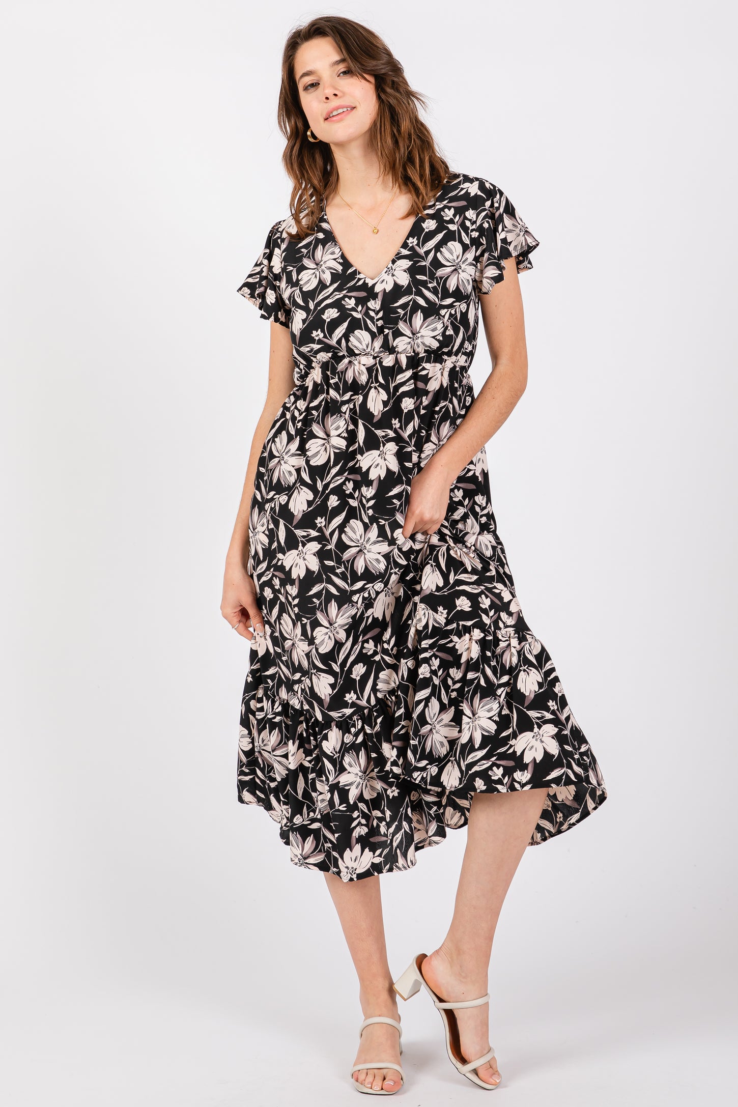 maxi dress with tulle Arrabel Tiered Ruffle Tulle Maxi Dress Black