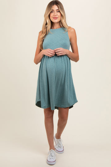 Teal Babydoll Sleeveless Maternity Dress