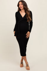 Black Long Sleeve Fitted Maternity Dress