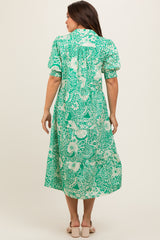 Emerald Green Floral Collared Tiered Maternity Midi Dress
