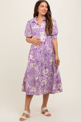 Lavender Floral Collared Tiered Maternity Midi Dress