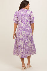 Lavender Floral Collared Tiered Maternity Midi Dress
