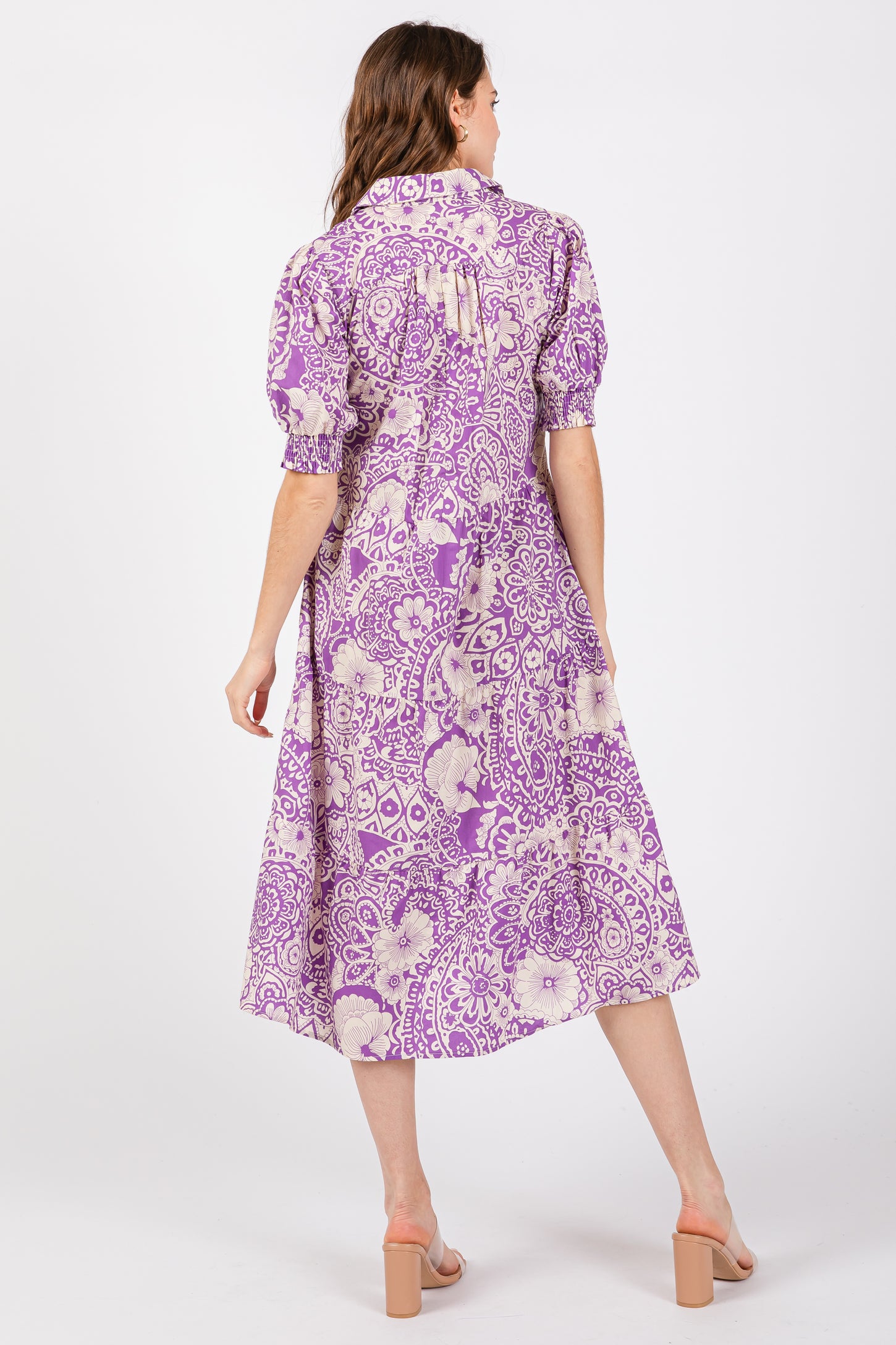 midi lavender tiered floral dress Flower Bed Floral Midi Dress - Lavender