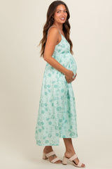 Mint Green Floral Eyelet V-Neck Maternity Midi Dress