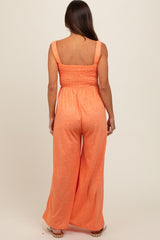 Orange Smocked Wide Leg Maternity Jumpsuit