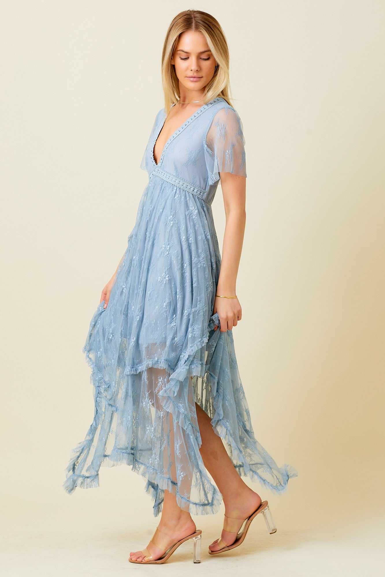 dusty blue embellished dress Dusty Blue Silk Embellished Gown EPHEMERL