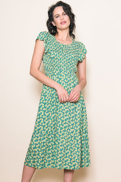 Green Floral Smocked Midi Dress – PinkBlush