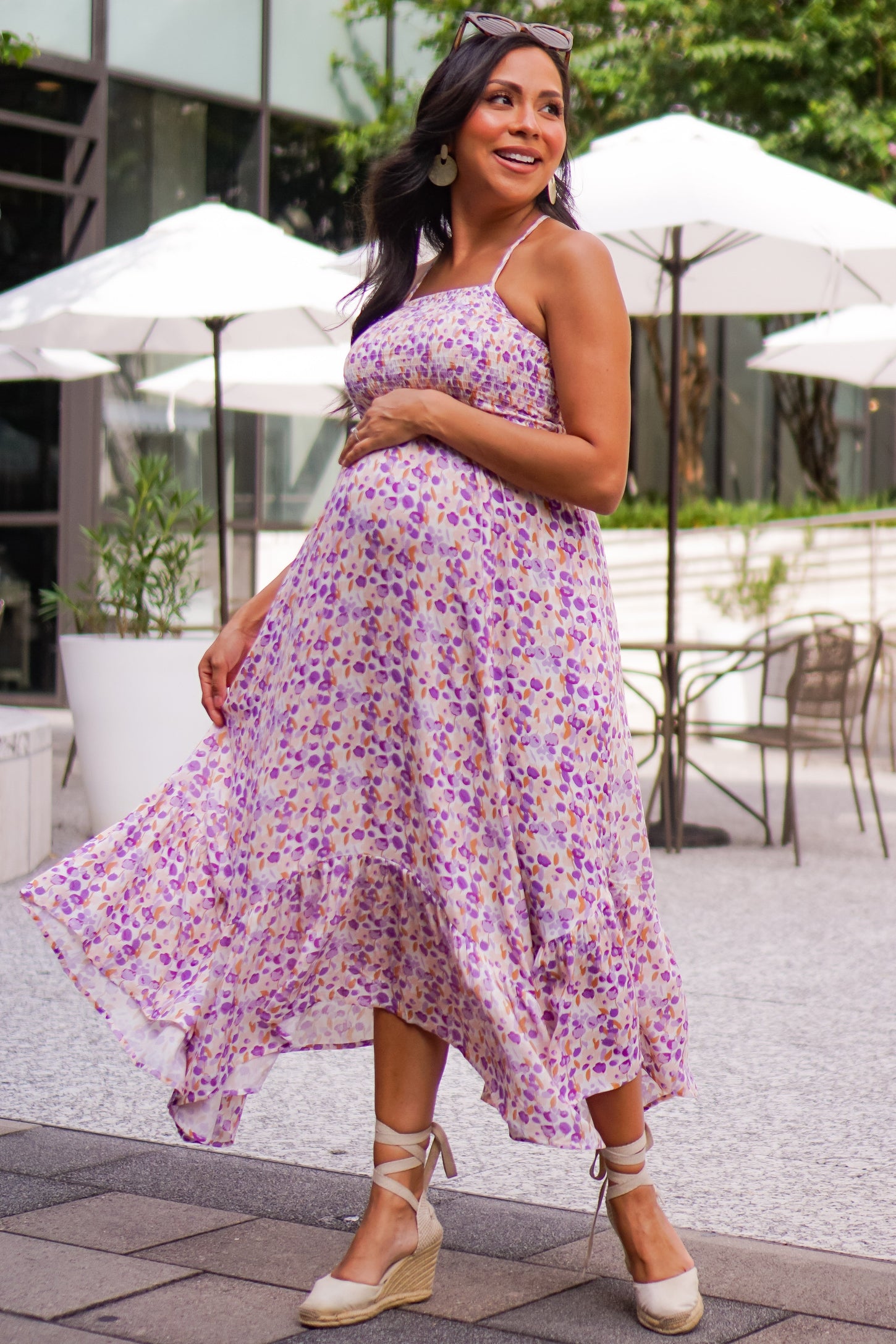 Lavender Floral Smocked Halter Flowy Maternity Maxi Dress PinkBlush Lavender Floral Smocked Halter Flowy Maternity Maxi Dress PinkBlush