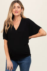 Black V-Neck Crepe Knit Maternity Top