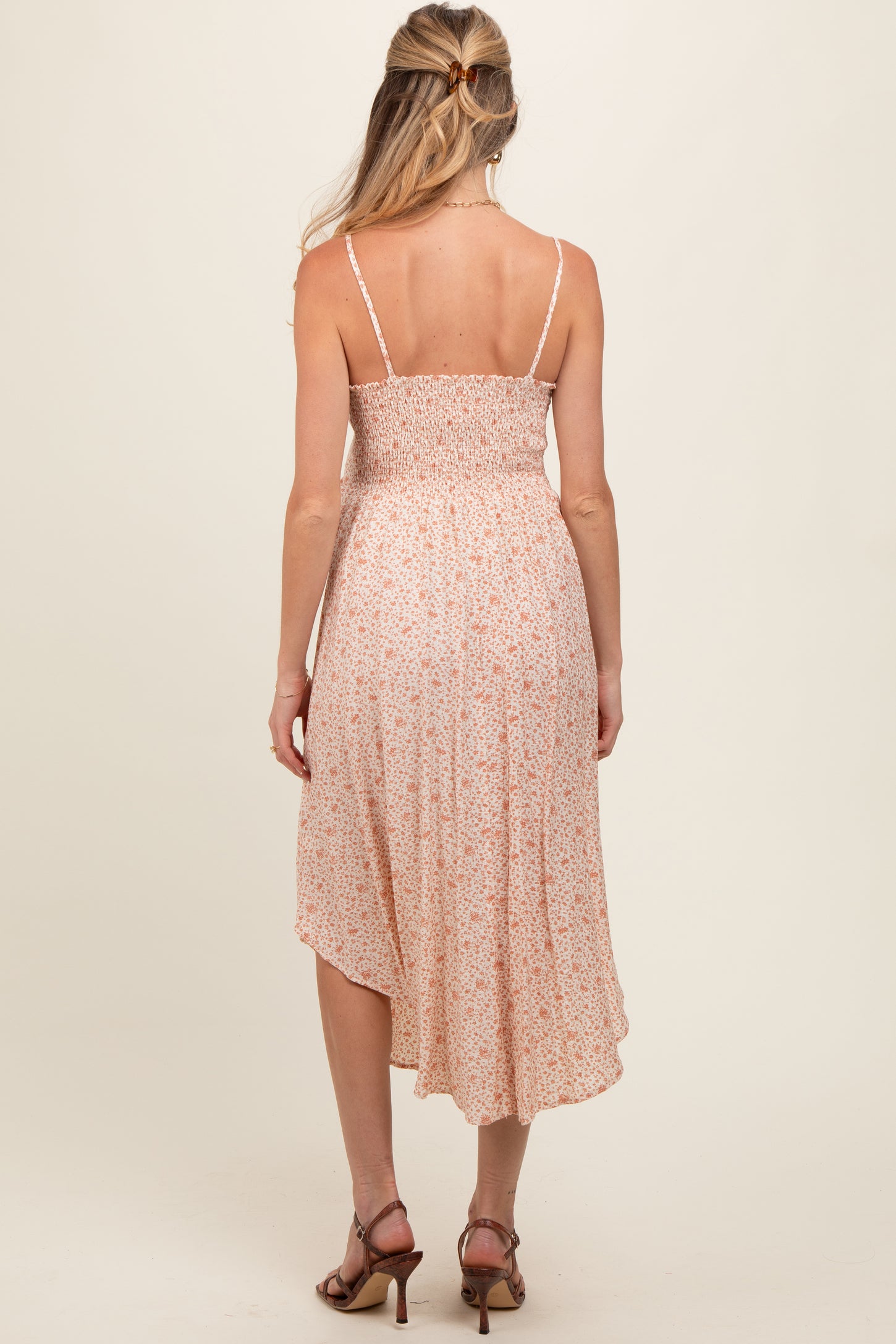 Floral Cinched Tie Front Maternity Midi Dress