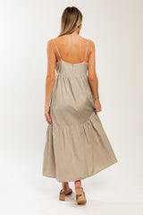 Taupe Square Neck Sleeveless Tiered Maxi Dress