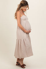 Taupe Square Neck Sleeveless Tiered Maternity Maxi Dress