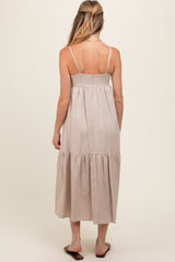 Taupe Square Neck Sleeveless Tiered Maternity Maxi Dress