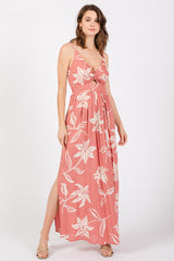 Mauve Floral Sleeveless Knotted Maxi Dress