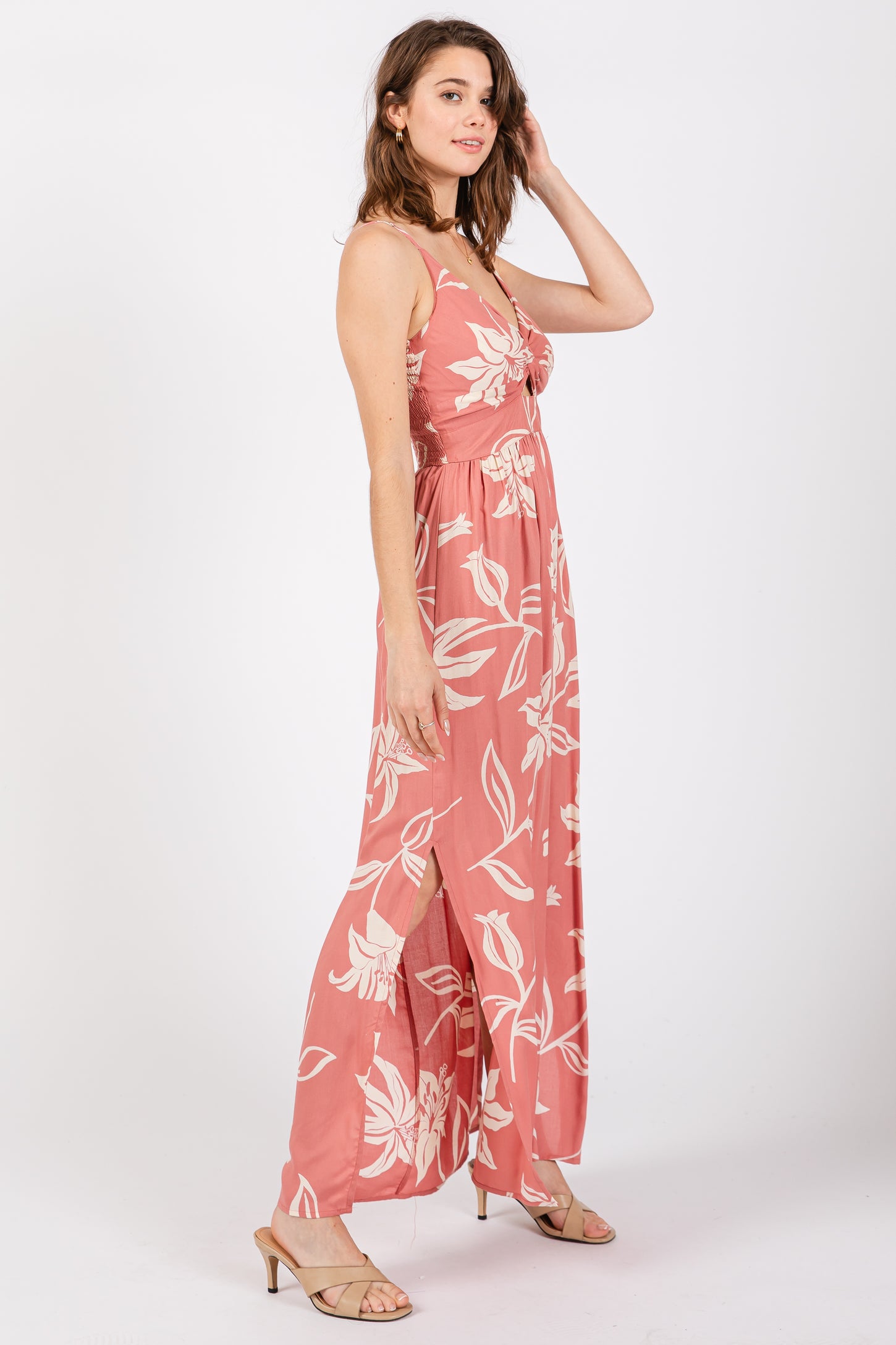 Mauve Floral Sleeveless Knotted Maxi Dress Mauve Floral Sleeveless Knotted Maxi Dress
