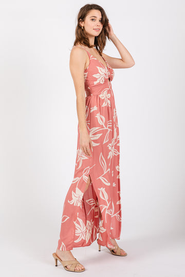 Mauve Floral Sleeveless Knotted Maxi Dress