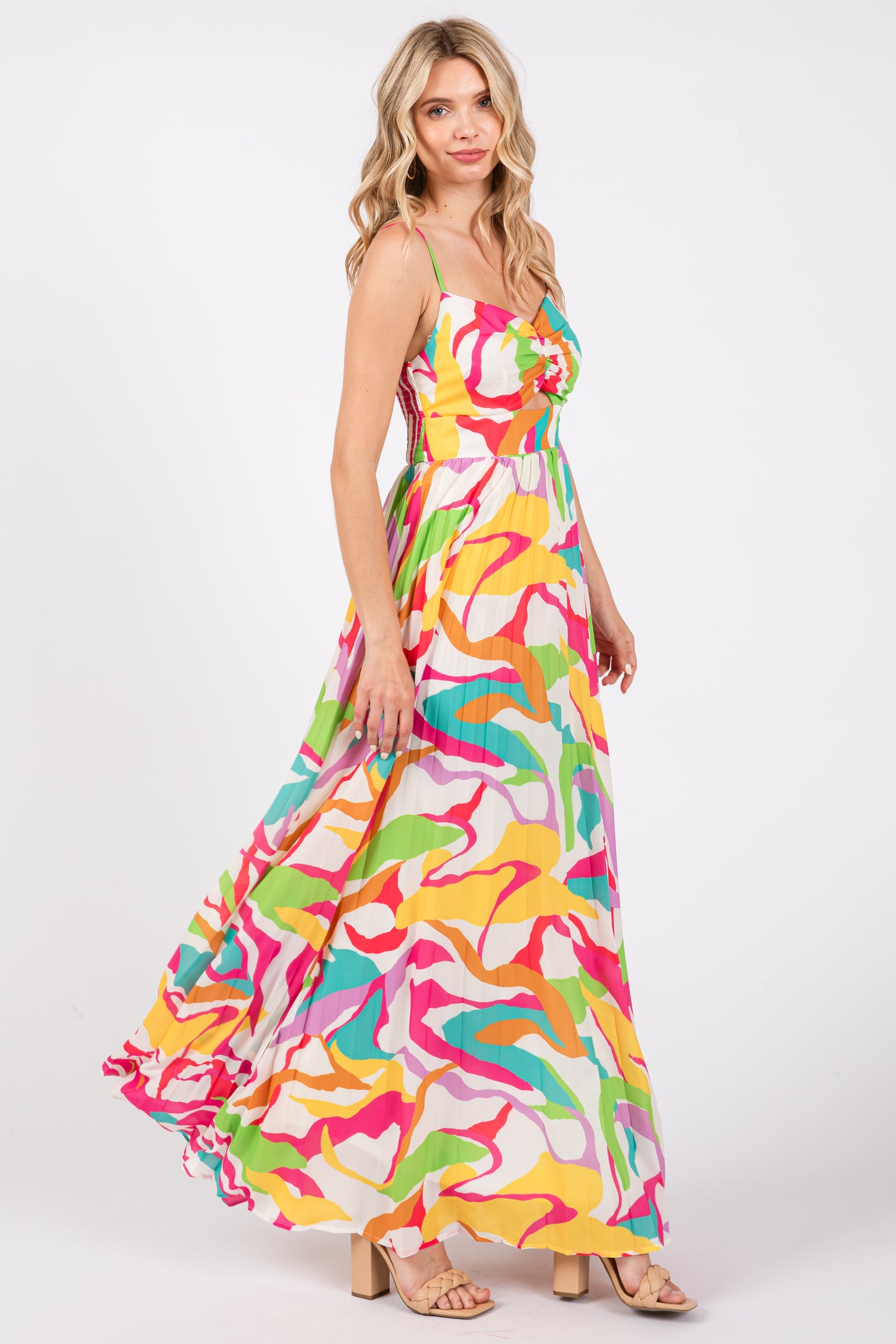 Ivory Printed Sleeveless Front Twist Maxi Dress Ivory Printed Sleeveless Front Twist Maxi Dress