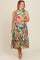 Cream Floral Ruffle Mock Neck Tiered Maternity Plus Midi Dress