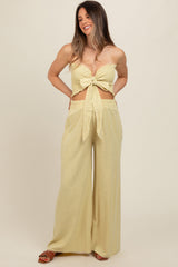 Yellow Front Tie Crop Top and Pant Maternity Set