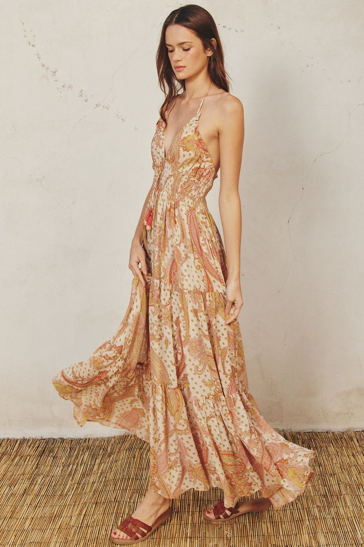 Cream Paisley Print Halter Maxi Dress PinkBlush Cream Paisley Print Halter Maxi Dress PinkBlush