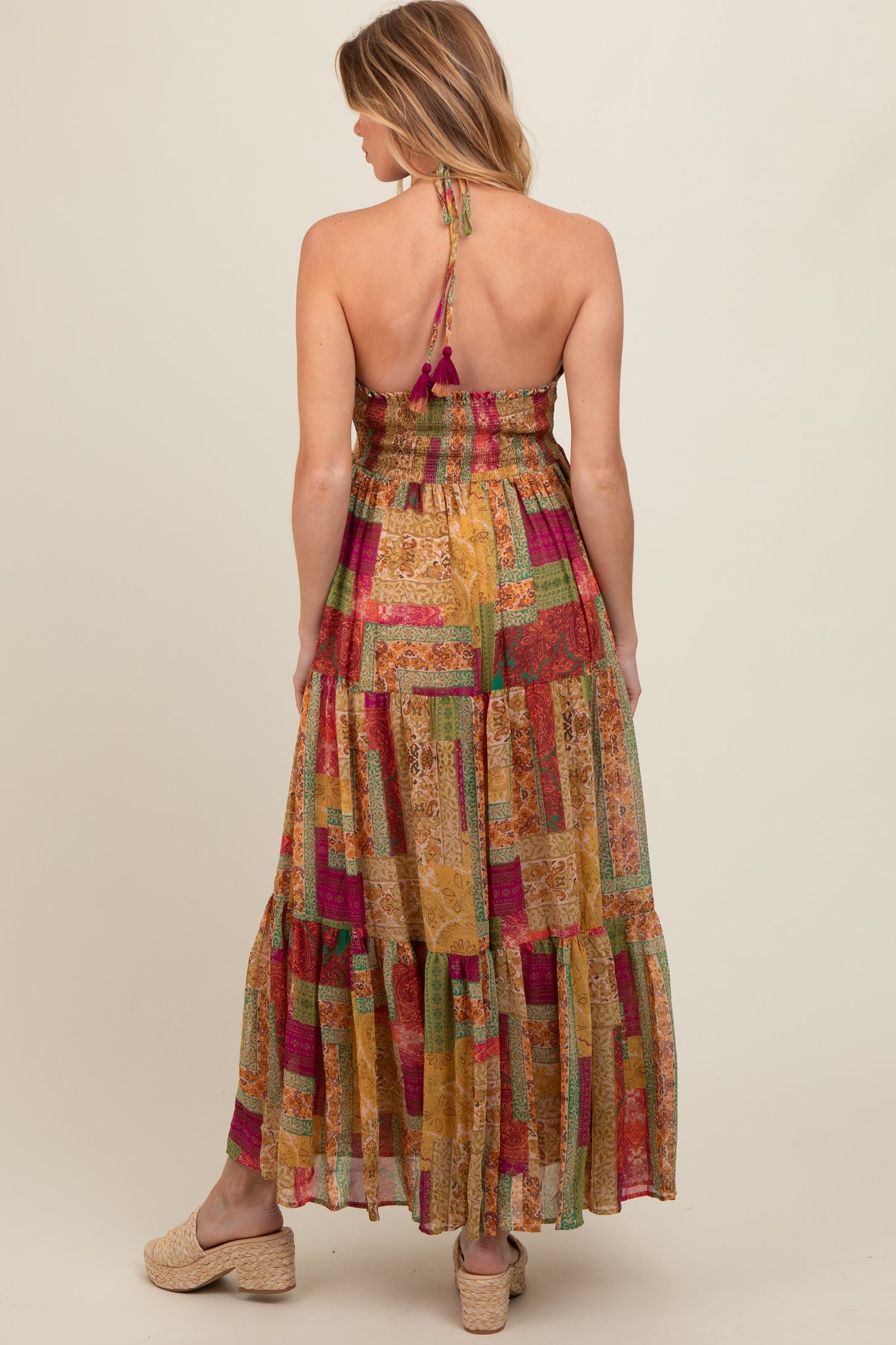 Olive Patchwork Print Halter Maternity Maxi Dress PinkBlush Olive Patchwork Print Halter Maternity Maxi Dress PinkBlush