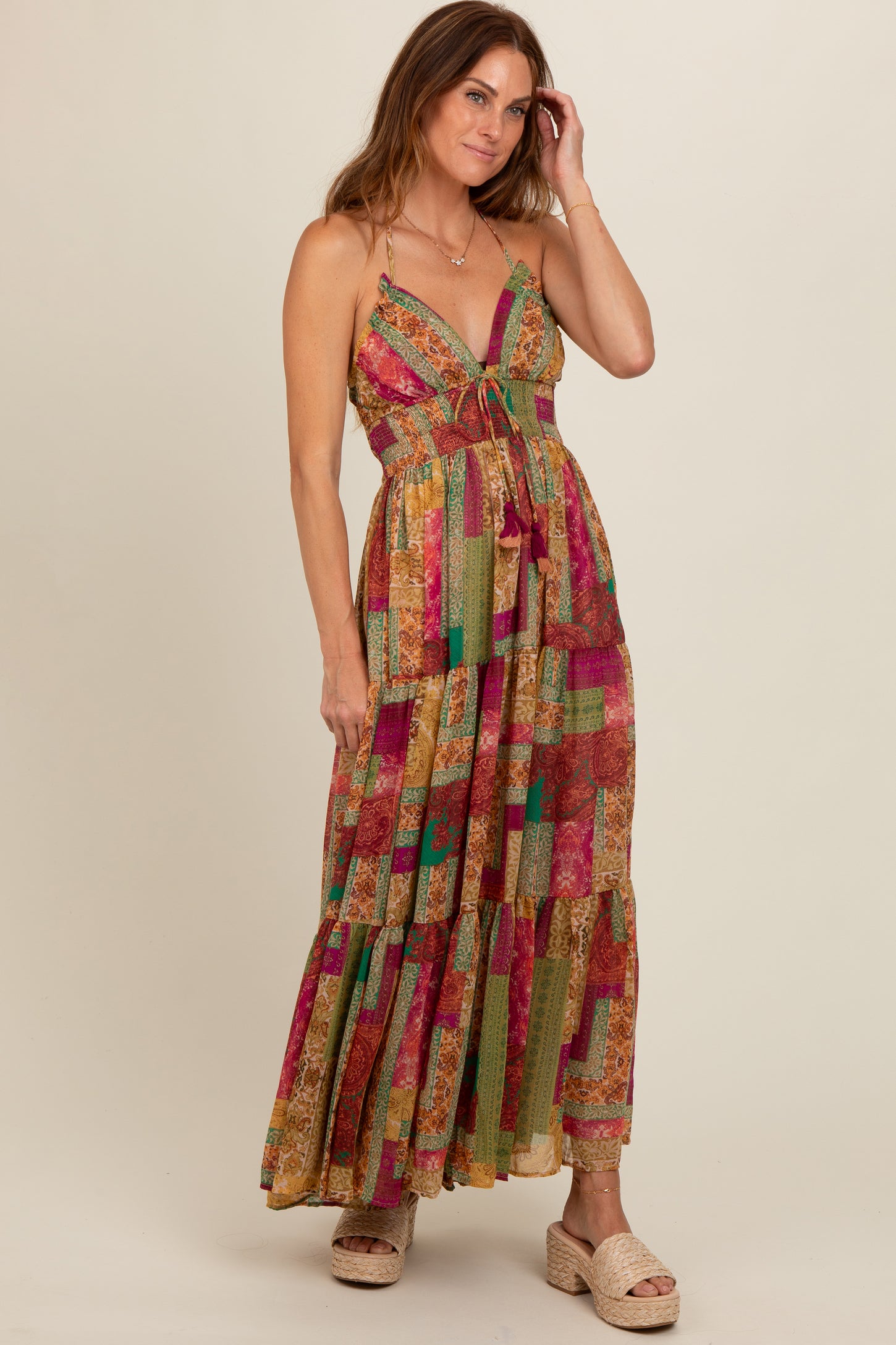 patchwork halter dress European Summer Patchwork Halter Mini Dress Medium