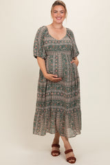 Forest Green Paisley Print Maternity Maxi Dress