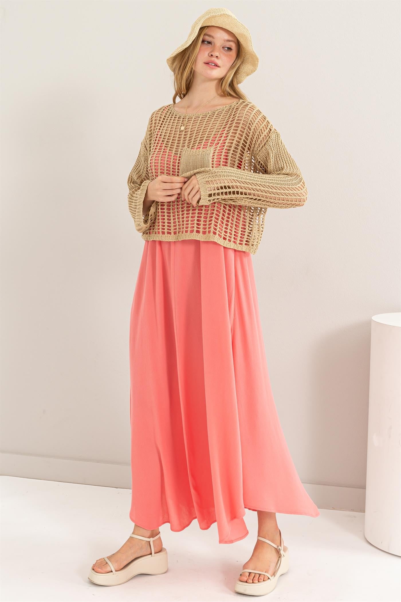 Coral Lightweight Sleeveless V-Neck Maxi Dress