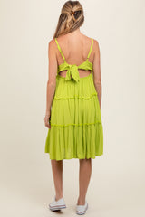 Lime Yellow Ruffle Tiered Cutout Back Tie Maternity Dress