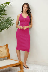 Fuchsia Ribbed Fitted Sleeveless Snap Button Maternity Dress