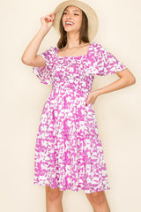 Pink Geo Print Smocked Dress