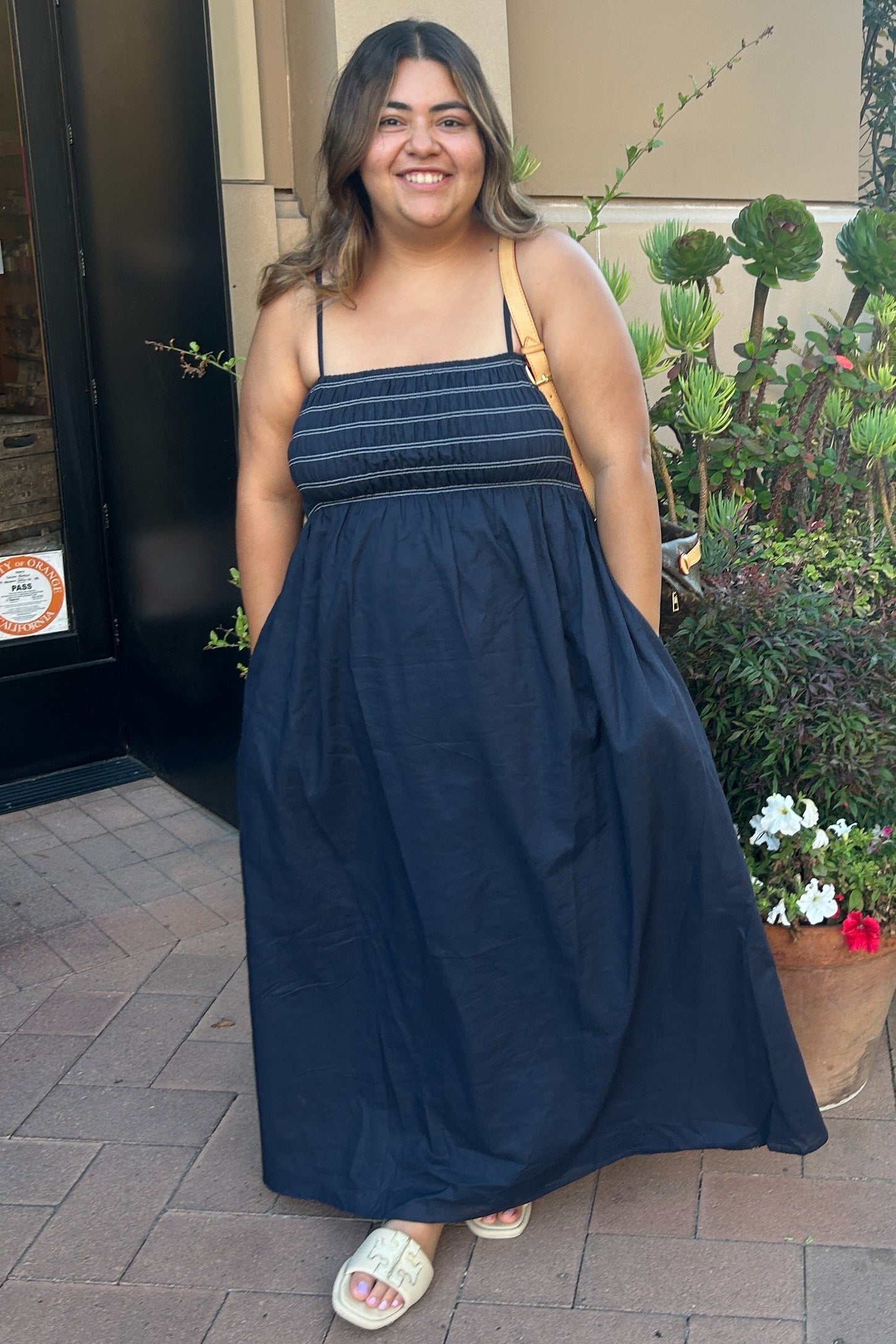 Navy Bartlett Striped Smocked Midi Dress