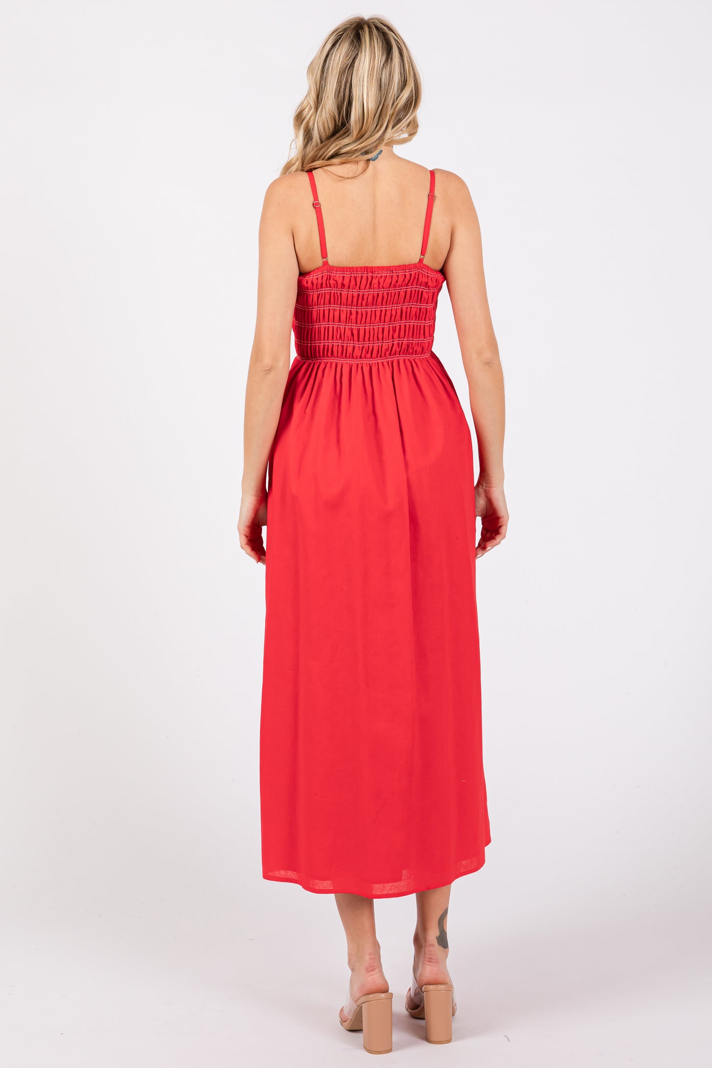 Red Bartlett Striped Smocked Midi Dress