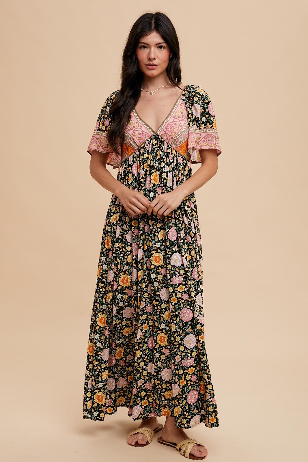 the black v neck floral short sleeve maxi dress Osfvolr Women'S V Neck Short Sleeve Floral Lace Wedding Dress Bridesmaid Cocktail Party Maxi Dress Black XL