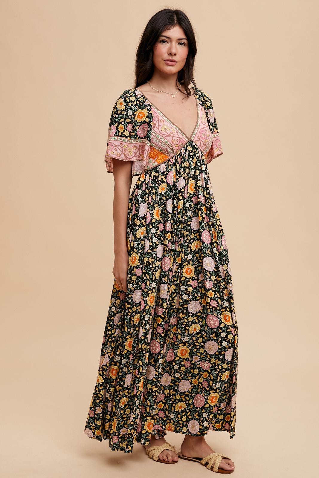 short flutter sleeve maxi dress 1 the Woman Flutter Sleeve Floral Maxi Dress in Sky Blue M / Sky Blue