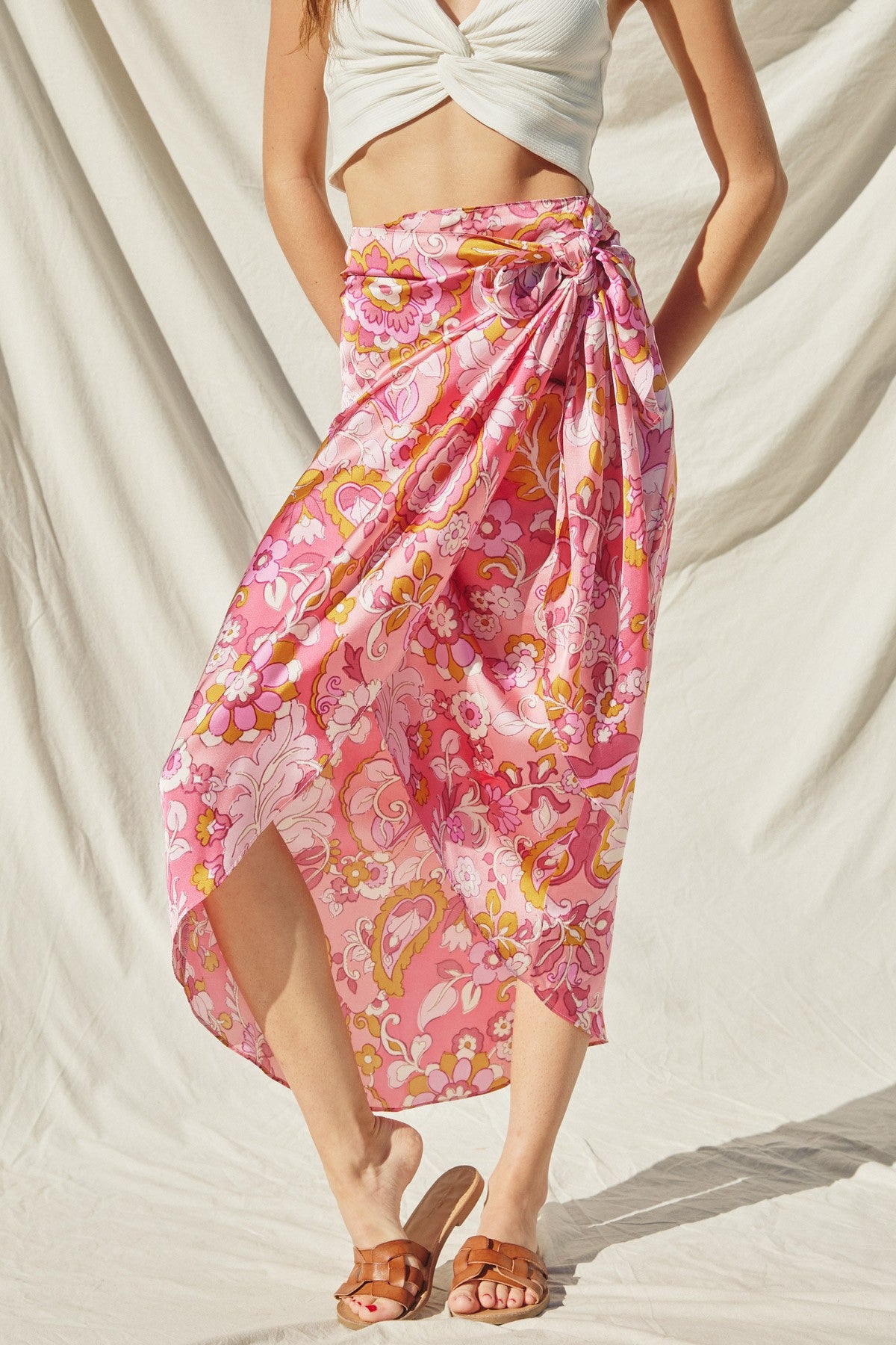 Pink Printed Sarong Wrap Skirt – PinkBlush - Main Image