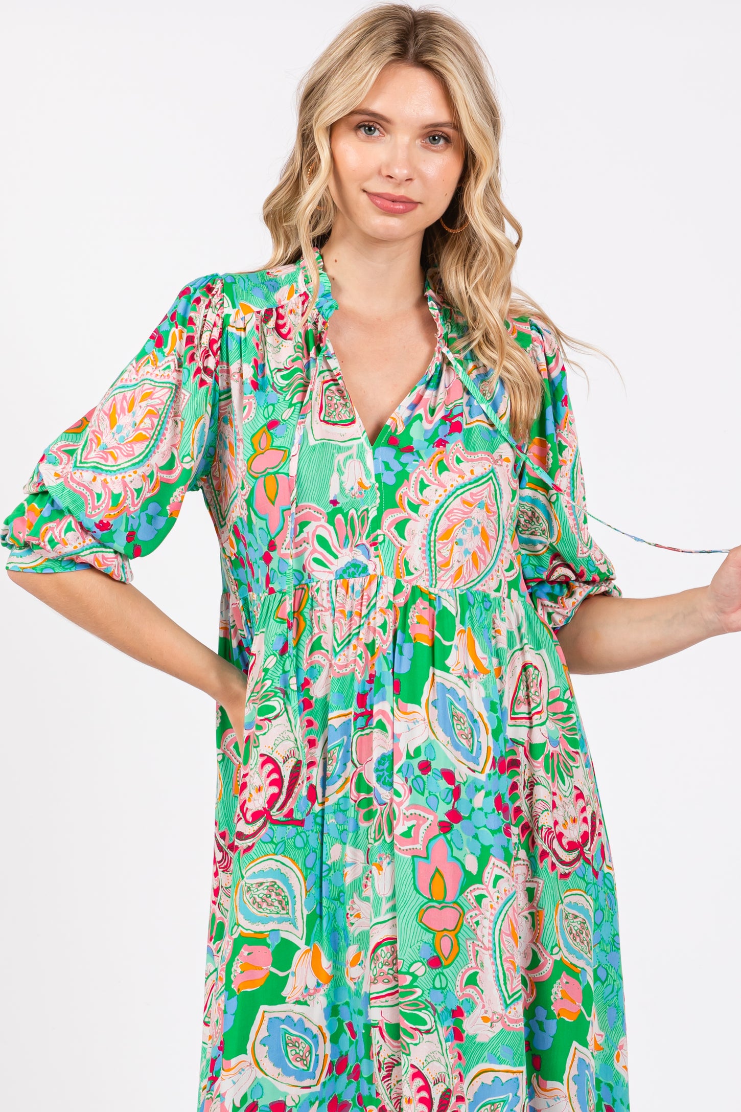 Emerald Paisley Print Tiered A-Line Midi Dress PinkBlush Emerald Paisley Print Tiered A-Line Midi Dress PinkBlush