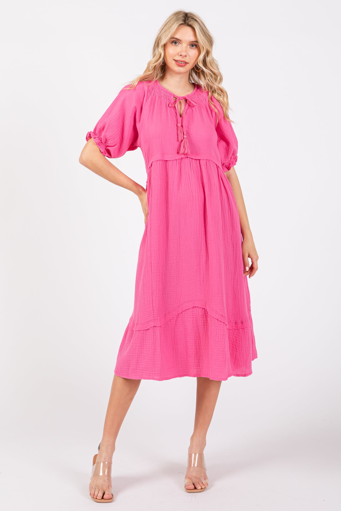 Pink Tassel Tie Maternity Midi Dress PinkBlush Pink Tassel Tie Maternity Midi Dress PinkBlush