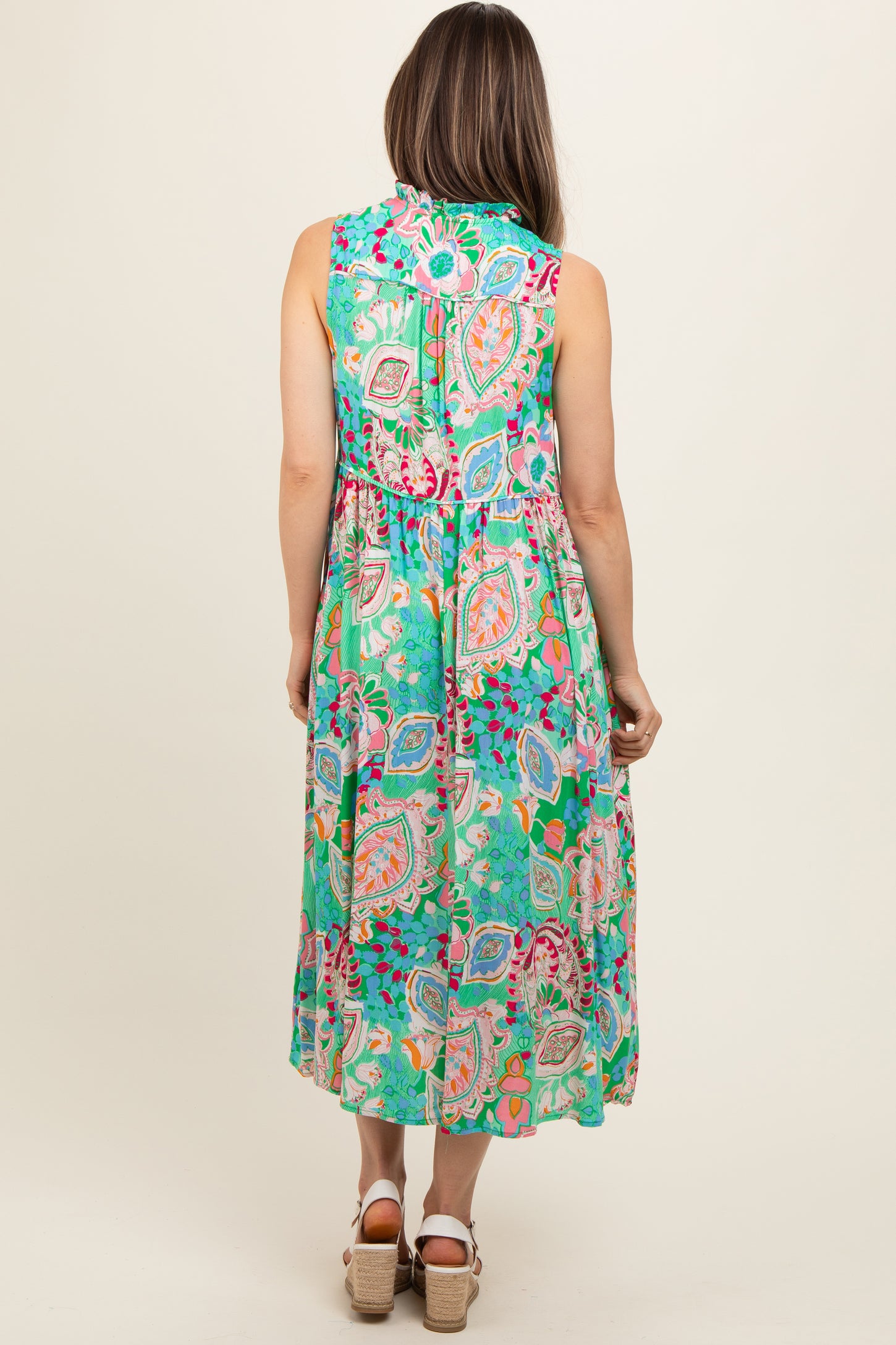 Emerald Green Floral Paisley Mock Neck Maternity Midi Dress PinkBlush Emerald Green Floral Paisley Mock Neck Maternity Midi Dress PinkBlush