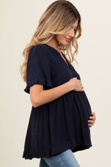 Navy Blue Short Sleeve Maternity Top