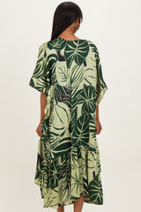 Green Tropical Print Long Cover Up